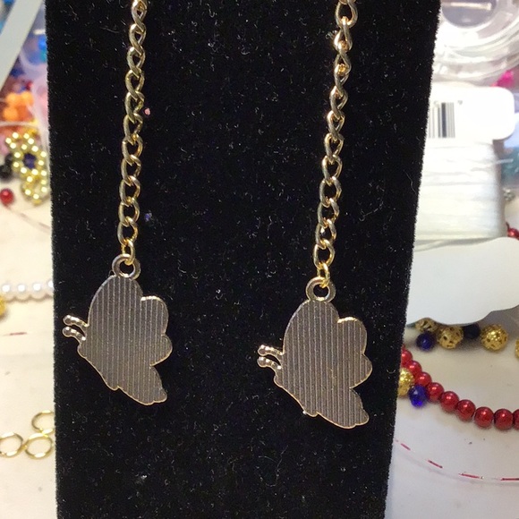 BUTTERFLIES … blue and gold metal earrings Handcrafted/home made ... BE-1 - Picture 8 of 9